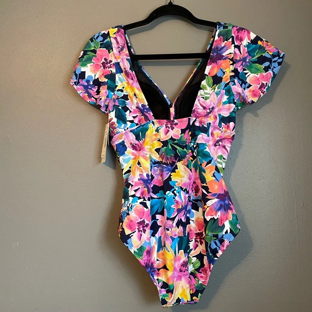 NWT Swim Solutions Sz 8 Garden Dreams Flutter Sleeve One-Piece Swimsuit Ret $102 - Picture 11 of 13